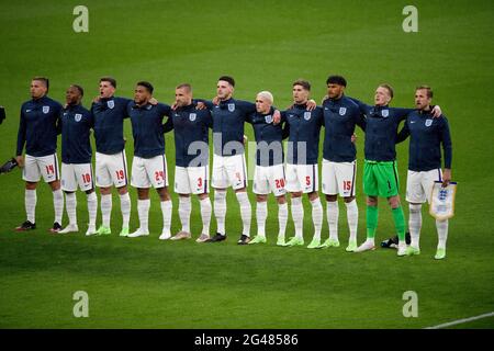 18 juin 2021 - Angleterre / Ecosse - UEFA Euro 2020 Group D Match - Wembley - Londres l'équipe d'Angleterre chante l'hymne national avant le match de l'Angleterre contre l'Écosse dans les Championnats d'Europe de l'UEFA 2020 Picture Credit : © Mark pain / Alamy Live News Banque D'Images