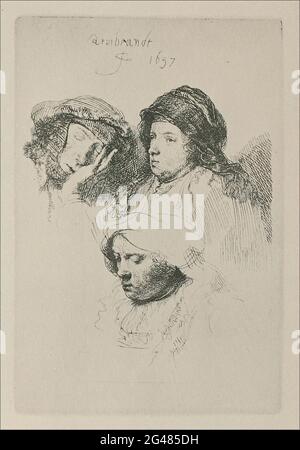 Rembrandt Harmenszoon Van Rijn - trois têtes féminines avec une couchage de 1637 personnes Banque D'Images
