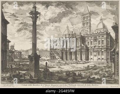 Santa Maria Maggiore te Rome; vue de la Basilique de S. TA Maria Maggiore avec les deux usines latérales de ladite basilique; Gezichten op Rome; vues de Rome conçu et gravé par Giambattista Piranesi architecte VE (nez) iano. Gezicht op Piazza di Santa Maria Maggiore te Rome met de Santa Maria Maggiore en de Colonna della Pace. Titel en Verklande Nummers in Overtermard. Banque D'Images