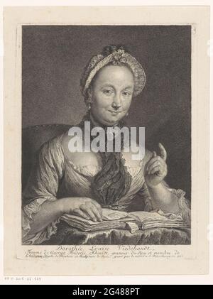 Portrait de Dorothée Louise Viedbandt, femme de l'artiste Georg Friedrich Schmidt; Dorothée Louise Viedbandt, femme de George Frederic Schmidt. Portrait d'une femme assise, pour elle un livre ouvert. Banque D'Images