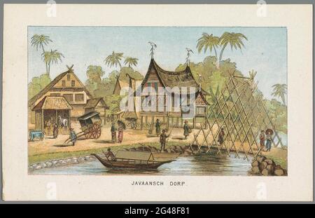 Village javanais sur l'exposition mondiale à Amsterdam, 1883; village javanais; Rappel d'Amsterdam en 1883. Le village javanais à l'exposition universelle sur Museumplein à Amsterdam. Partie d'un groupe de seize plaques et d'une carte de l'exposition mondiale à Amsterdam du 1er mai au 1er octobre 1883. Edition des nouvelles de la journée. Banque D'Images