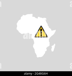 Carte Afrique continent avec signe de prudence. Interdiction de voyager. Immigration, santé, risque commercial et danger en Afrique pendant la pandémie du coronavirus Covid 19 Banque D'Images