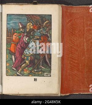 L'emprisonnement; la petite passion; la passion stupide. Le Christ est emprisonné et pris par des soldats. Ci-dessous étiqueté: F. Prent fait partie d'un livre. Banque D'Images