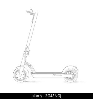 illustration réaliste d'un scooter électrique de style linéaire sur fond blanc. Illustration de Vecteur