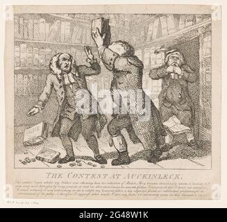 Querelle dans une bibliothèque à Auchinleck; le Concours à Auckinleck; le voyage de Boswell dans les Hébrides; les beautés pittoresques ou boswell. Partie la seconde. Intérieur d'une bibliothèque. Samuel Johnson fréquente Alexander Boswell, Lord Auchinleck avec un livre. Son fils, James Boswell regarde la querelle depuis la porte, piquant sur ses pouces. Banque D'Images