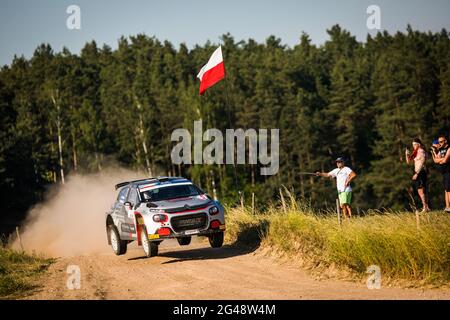 02 POOM Roland (est), GARROD Darren (GBR), SAINTELOC JUNIOR TEAM, citroen C3, action pendant le rallye FIA ERC Pologne 2021, 1er tour du championnat européen de rallye FIA 2021, du 18 au 20 juin 2021 à Mikolajki, Pologne - photo Bastien Roux / DPPI / LiveMedia Banque D'Images