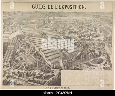 Vue sur l'exposition universelle d'Amsterdam, 1883 ; Guide de l'exposition. Amsterdam 1883. Voir dans le domaine du monde exposition (exposition internationale coloniale et exportation) tenue au Museumplein à Amsterdam, du 1er mai au 1er octobre 1883. En bas à droite d'un engagement envers Legenda 1-66. Le dos est imprimé avec des publicités. Banque D'Images