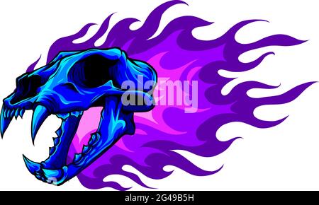 Illustration vectorielle du crâne de tigre bleu avec des flammes Illustration de Vecteur