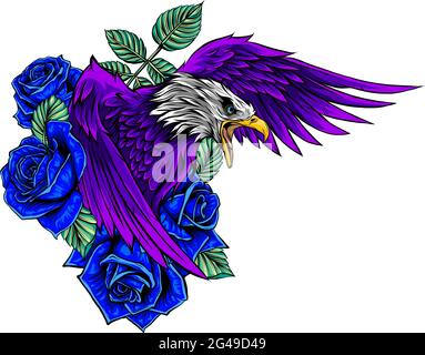 illustration vectorielle de l'aigle avec des roses de fleur Illustration de Vecteur