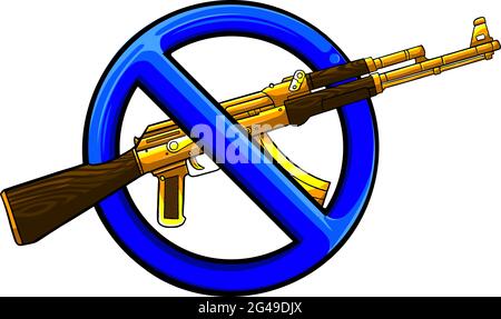 Silhouette de fusil d'assaut avec signe dessus - interdiction d'armes. Illustration de Vecteur