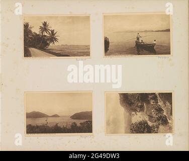 Baie avec bateaux sur Trinidad ; paysage insulaire, Trinidad. Partie de l'album avec des photos de chemins de fer dans les Indes néerlandaises et des cartes postales. Banque D'Images