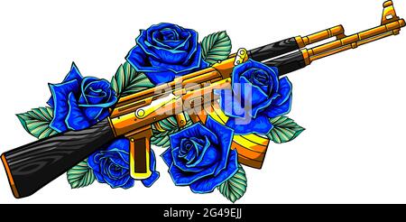 Illustration vectorielle de la carabine avec motif roses Illustration de Vecteur