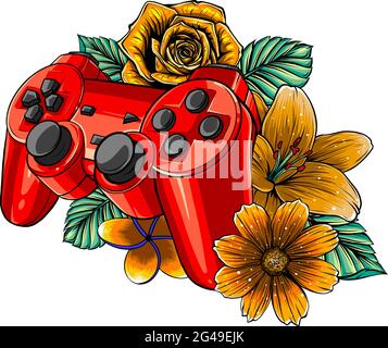 manette de jeu avec une fleur pour le vecteur de jeu Illustration de Vecteur