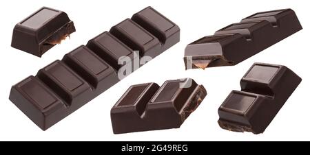 Barres de chocolat avec garniture de caramel fondu isolées sur fond blanc Banque D'Images