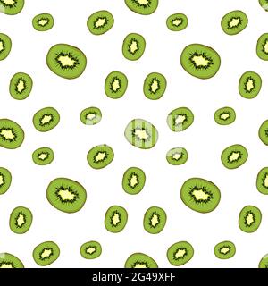 Joli motif kiwi d'été sans couture sur fond blanc Illustration de Vecteur