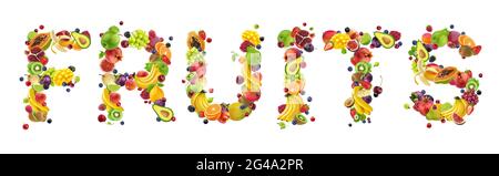 Fruits de mot faits de différents fruits et baies Banque D'Images
