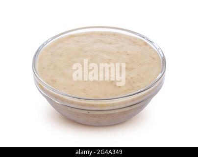 Sauce au sésame. Tahini isolé sur fond blanc Banque D'Images