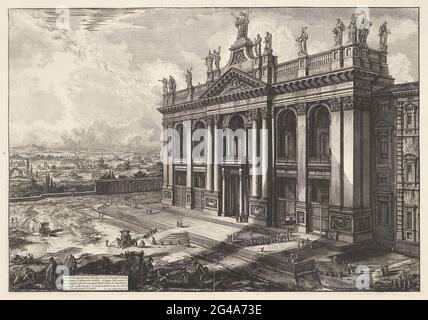 Sint-Jan du peuple Latran de Rome; Veduta della Facciata della Basilica di S. Giovanni Laterano (...); visages sur Rome; Vedute di Roma Disegnate Ed Incise da Giambattista Piranesi Architeto ve (nez) Iano. Vue sur la façade de la basilique Saint-Jean du peuple de Latran à Rome. Titre et liste explicative des lettres en bas à gauche. Banque D'Images