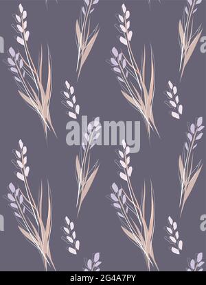 Texture délicate avec bouquets de fleurs de steppe sur fond gris. Texture florale délicate. Tissu naturel avec motifs en iris sur fond sombre. Vect Illustration de Vecteur