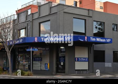 Le bureau de l'électorat du député du Parti libéral Tim Wilson, le député fédéral de Goldstein, sur le chemin Centre Banque D'Images