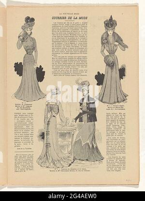 Nouvelle mode, non 1 : 1er janvier 1900 : page 5. La nouvelle mode, n° 1, 1er janvier 1900: Page 5: Cinq costumes de randonnée par Arquillière House Banque D'Images