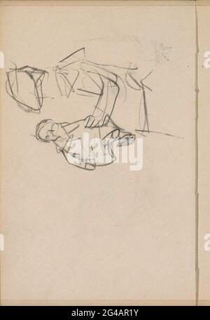 Femme avec enfant. Page 19 d'un carnet de croquis avec 46 feuilles. Banque D'Images