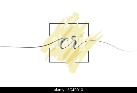 Lettres minuscules calligraphiques CR sur une seule ligne sur un arrière-plan coloré dans un cadre. Style simple de l'illustration vectorielle Illustration de Vecteur