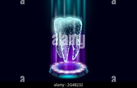 Poly faible protection concept médical dentaire. La reconstruction de l'émail dentifrice blanchissant healthcare. Procédure dentaire saine polygonale cercle lumineux Illustration de Vecteur