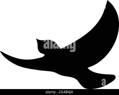 Silhouette d'oiseau noir contre fond blanc sans ciel. Illustration de Vecteur