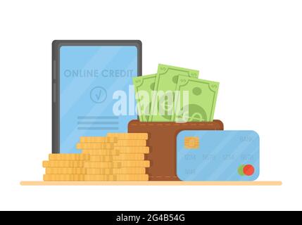 Concept d'activité bancaire. Confirmation de prêt en ligne. Illustration vectorielle dans un style plat. Illustration de Vecteur