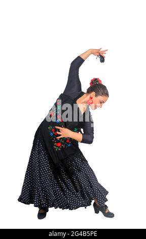 Studio danseur espagnol de style flamenco tourné sur fond blanc Banque D'Images