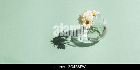 La vie tranquille du printemps. Carte de vœux maquette. Vase de fleurs sur table verte. Composition florale Banque D'Images