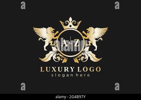 Modèle de logo AZ Letter Lion Royal Luxury dans un dessin vectoriel pour les restaurants, les royalties, les boutiques, les cafés, les hôtels, Héraldique, bijoux, mode et autre vecteur il Illustration de Vecteur