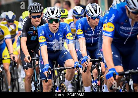 Remco Evenepoel belge de Deceuninck - Quick-Step photographié en action pendant la course d'élite masculine aux championnats de cyclisme belge, une course de 220,2 km Banque D'Images