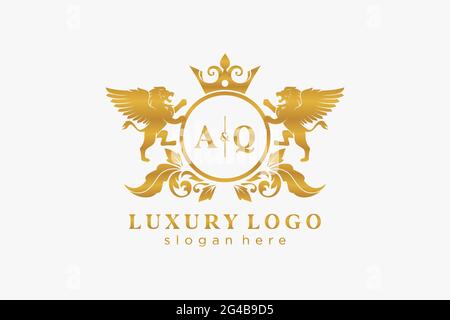 Modèle de logo AQ Letter Lion Royal Luxury dans les illustrations vectorielles pour les restaurants, les Royalty, les boutiques, les cafés, les hôtels, Héraldique, bijoux, mode et autre vecteur il Illustration de Vecteur