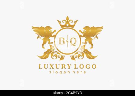 BQ Letter Lion Royal Luxury logo template in vector art for Restaurant, Royalty, Boutique, Cafe, Hotel, Héraldique, bijoux, mode et autre vecteur il Illustration de Vecteur