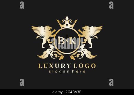 Modèle de logo BK Letter Lion Royal Luxury dans une illustration vectorielle pour restaurant, Royalty, Boutique, café, Hôtel, Héraldique, bijoux, mode et autre vecteur il Illustration de Vecteur