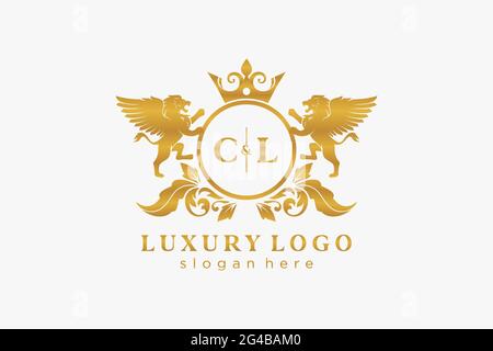 Modèle de logo CL Letter Lion Royal Luxury dans les illustrations vectorielles pour les restaurants, les royalties, les boutiques, les cafés, les hôtels, Héraldique, bijoux, mode et autre vecteur il Illustration de Vecteur