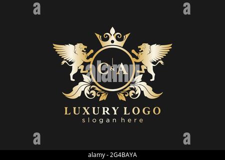 MODÈLE DE logo de luxe ROYAL Lion DE LETTRE CA en illustrations vectorielles pour les restaurants, les royalties, les boutiques, les cafés, les hôtels, Héraldique, bijoux, mode et autre vecteur il Illustration de Vecteur