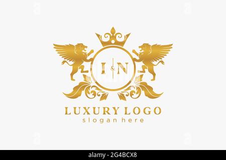 DANS le modèle de logo de luxe lettre Lion Royal dans les illustrations vectorielles pour les restaurants, les royalties, les boutiques, les cafés, les hôtels, Héraldique, bijoux, mode et autre vecteur il Illustration de Vecteur