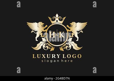 Modèle de logo HK Letter Lion Royal Luxury dans un dessin vectoriel pour restaurant, Royalty, Boutique, café, Hôtel, Héraldique, bijoux, mode et autre vecteur il Illustration de Vecteur