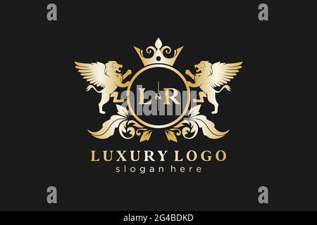 Modèle de logo de luxe LR Letter Lion Royal dans une illustration vectorielle pour restaurant, Royalty, Boutique, café, Hôtel, Héraldique, bijoux, mode et autre vecteur il Illustration de Vecteur