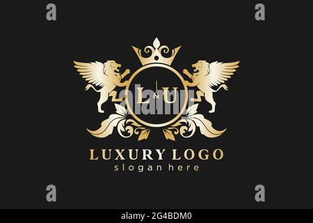 Lettre LU Lion Royal Luxury logo template en illustrations vectorielles pour restaurant, Royalty, Boutique, café, Hôtel, Héraldique, bijoux, mode et autre vecteur il Illustration de Vecteur