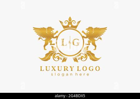 Modèle LG Letter Lion Royal Luxury logo en illustrations vectorielles pour les restaurants, les royalties, les boutiques, les cafés, les hôtels, Héraldique, bijoux, mode et autre vecteur il Illustration de Vecteur