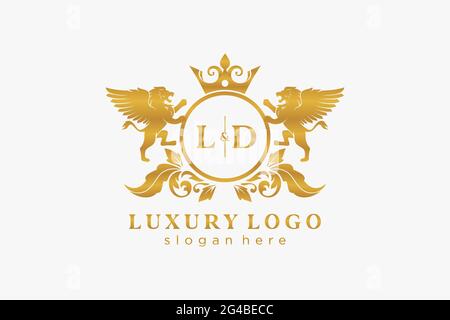 Modèle de logo LD Letter Lion Royal Luxury dans une illustration vectorielle pour restaurant, Royalty, Boutique, café, Hôtel, Héraldique, bijoux, mode et autre vecteur il Illustration de Vecteur