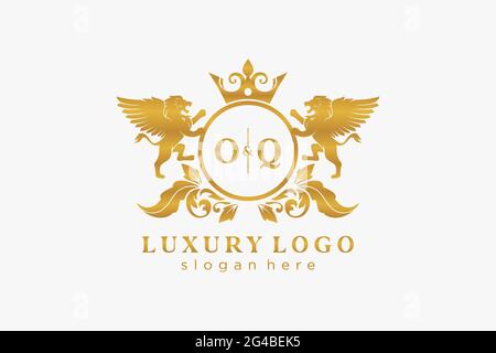 Modèle de logo de luxe Lion Royal lettre OQ en illustrations vectorielles pour les restaurants, les royalties, les boutiques, les cafés, les hôtels, Héraldique, bijoux, mode et autre vecteur il Illustration de Vecteur