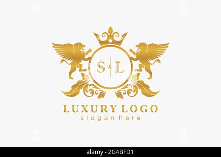 Modèle de logo SL Letter Lion Royal Luxury dans les illustrations vectorielles pour les restaurants, les Royalty, les boutiques, les cafés, les hôtels, Héraldique, bijoux, mode et autre vecteur il Illustration de Vecteur