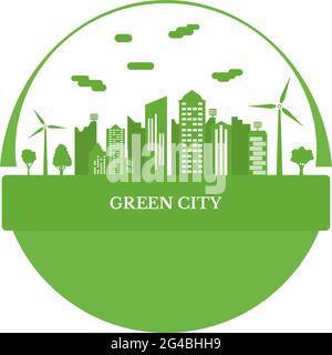 La ville écologique et la conservation de l'environnement. Concept ville verte avec des sources d'énergie renouvelables. Ville verte avec arbres, énergie éolienne et panneaux solaires. V Illustration de Vecteur
