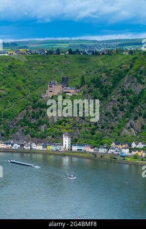 Vue de Loreley vue de la vue de Loreley Maria Ruh en face de Loreley Rock, Urbar, patrimoine mondial de l'UNESCO, Rhénanie-Palatinat, Allemagne Banque D'Images