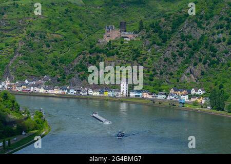 Vue de Loreley vue de la vue de Loreley Maria Ruh en face de Loreley Rock, Urbar, patrimoine mondial de l'UNESCO, Rhénanie-Palatinat, Allemagne Banque D'Images